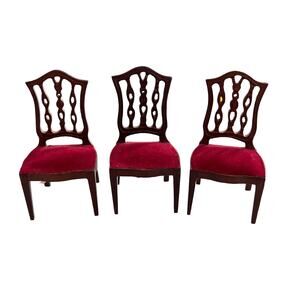 Vintage Dollhouse Furniture - 3 Red Upholstered Chairs - Pristine Condition